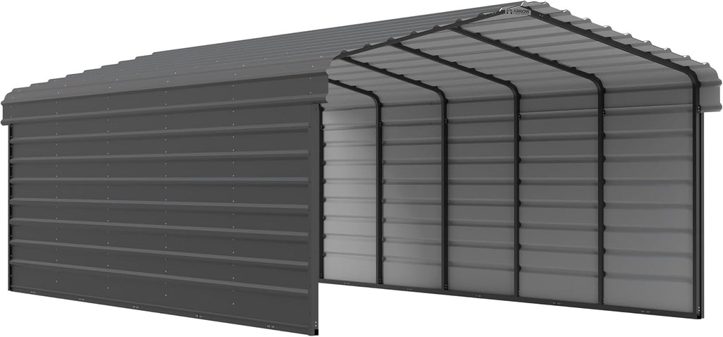 Arrow Carports Galvanized Steel Carport, with 2-Sided Enclosure, Compact Car Metal Carport Kit, 12' x 24' x 7', Charcoal