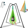 Swing Stand Frame with Sensory Pod Swings and Chair,X-Shaped Swing Set，Heavy-Duty Metal Hammock Chair Stand，Kids & Adults, Indoor Outdoor 330LBS(Green)