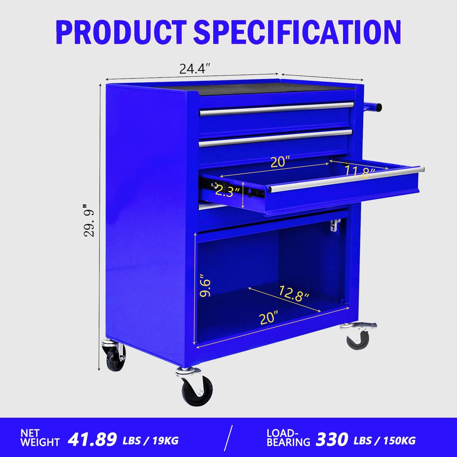 4-Drawer Tool Cart on Wheels, Drawers Rolling Tool Chest with 1 Cabinet, Mobile Trolley Organizer Tools Box with Locking Wheels & Ball Bearing Drawers for Garage,Warehouse,Repair Shop (Blue)