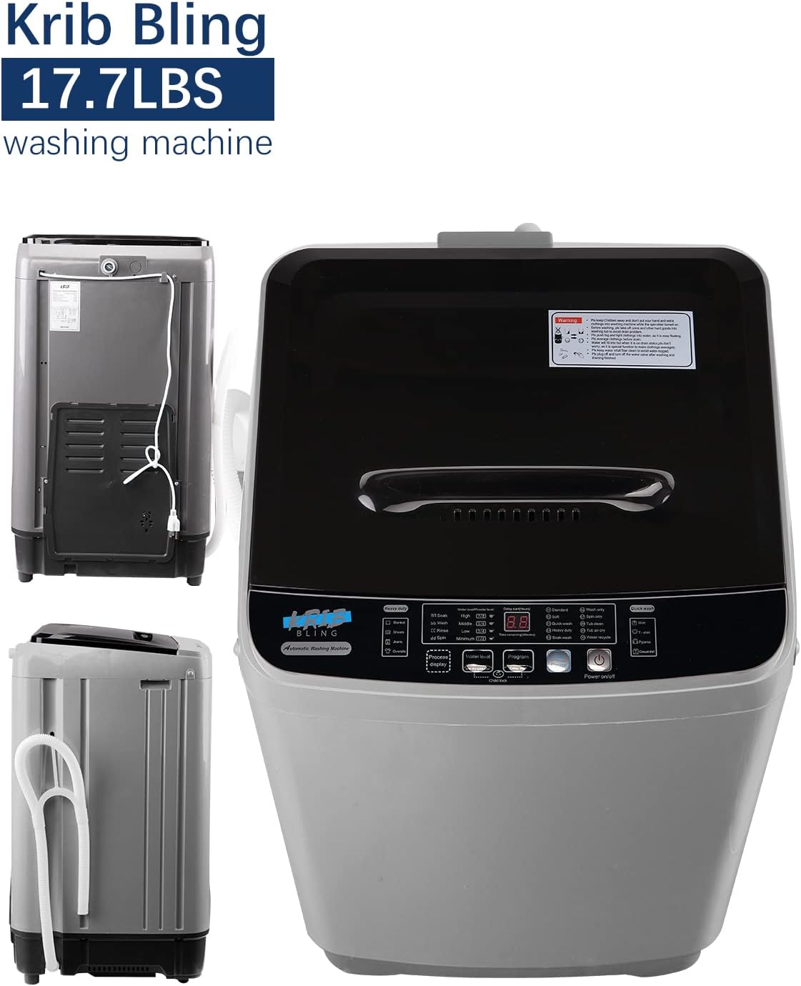 Full Automatic Washing Machine with LED Display, 17.7 lbs Portable Washer Drain Pump, 10 Programs & 8 Water Levels Selections, Ideal for RV, Camping, Apartment, Dorm, Dark Grey