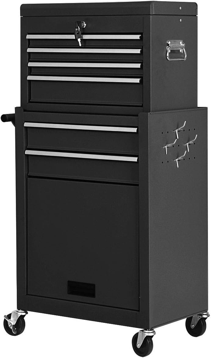 COSTWAYUS Tool Chest COSTWAY 2-in-1-Rolling-Cabinet-Storage-Chest-Box-Garage-Toolbox-Organizer-w-6-Drawers, Black