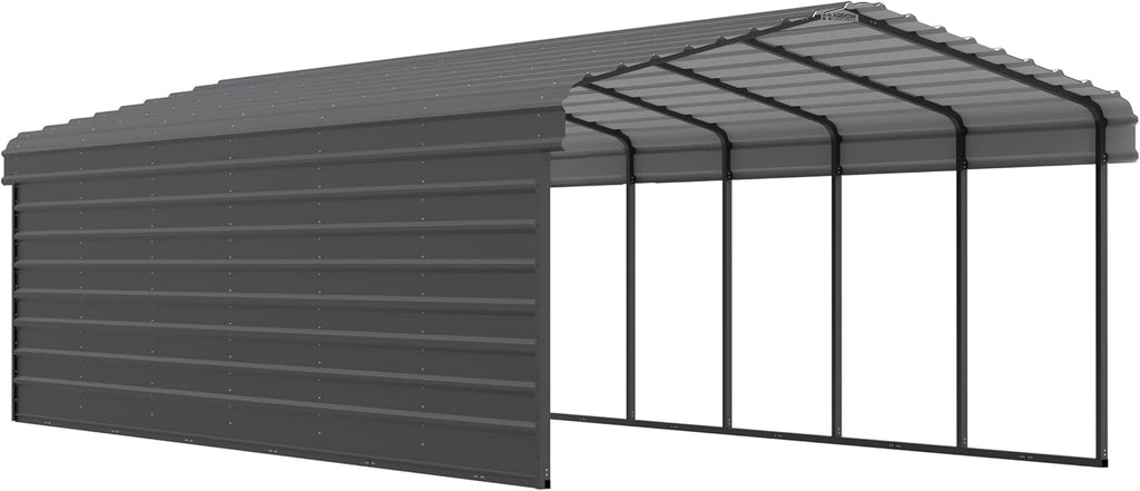 Arrow Carports Galvanized Steel Carport, with 1-Sided Enclosure, Compact Car Metal Carport Kit, 12' x 29' x 7', Charcoal