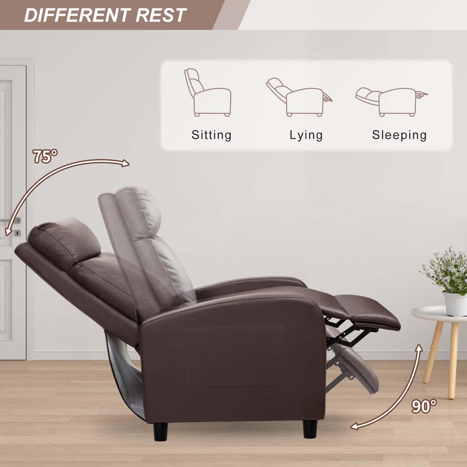 Devoko Massage Recliner Chair Home Theater Seating Pu Leather Modern Living Room Chair Furniture with Padded Cushion Reclining Sofa Chairs (Brown)