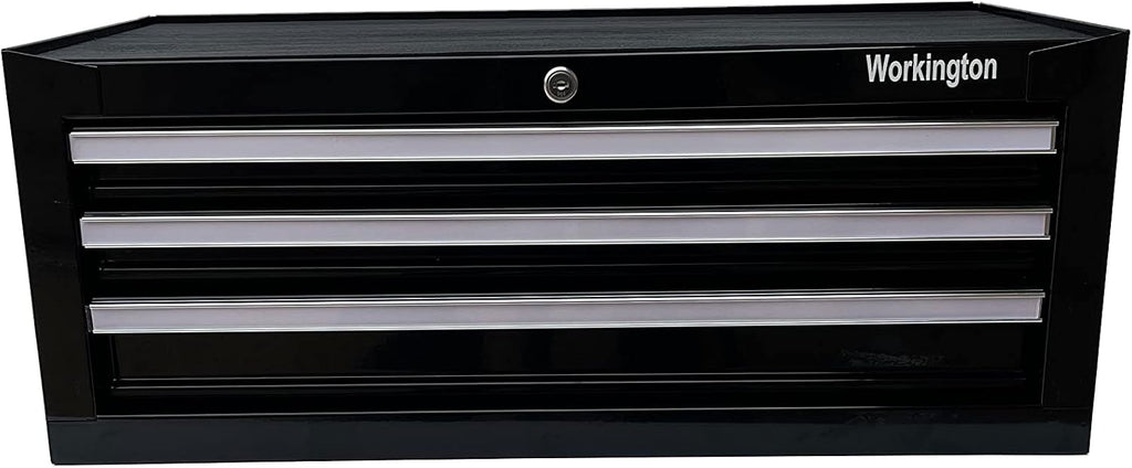 Workington Industrial 3 Drawers Portable Metal Intermediate Box, 26' Middle Tool Chest Cabinet with Ball Bearing Drawer Slides, Steel Tool Storage Box Organizer 4009 Black