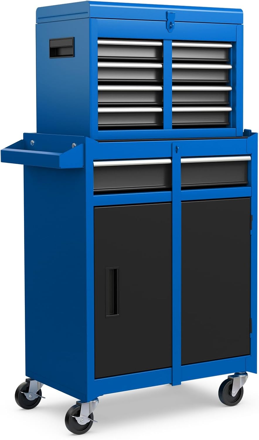 IRONMAX 5-Drawer Rolling Tool Chest, 2-in-1 Detachable Heavy Duty Tool Box Storage Cabinet with Auto Lock, Adjustable Shelf & Hooks, Metal Toolbox on Wheels for Garage Workshop (Blue)