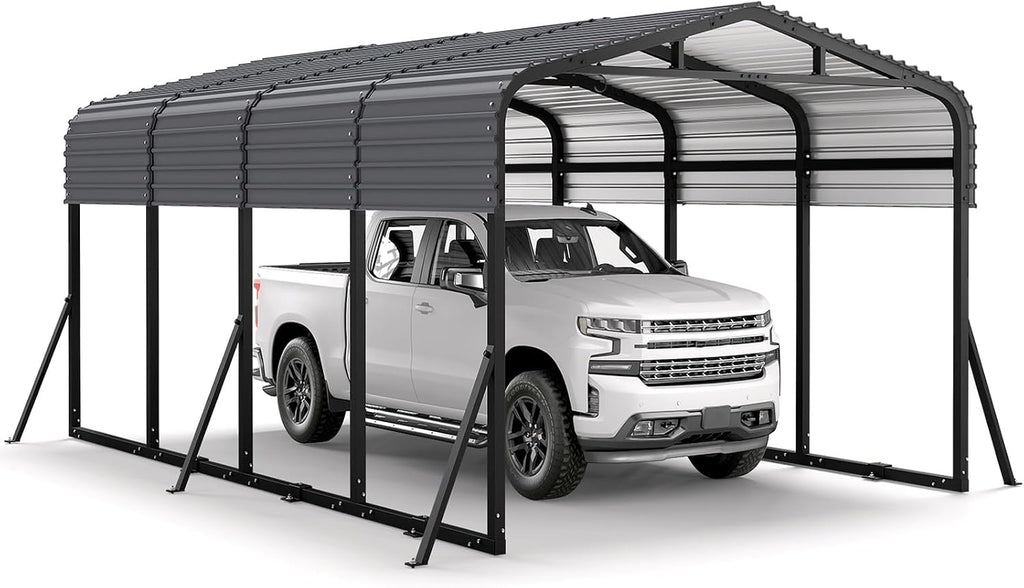 Jocoevol 12x20FT Metal Carport, Heavy Duty Car Garage w/Reinforced Support Rods and Windproof Ground Anchors, All-Weather Multi-Use Outdoor Shelter for Car, Boats and Truck