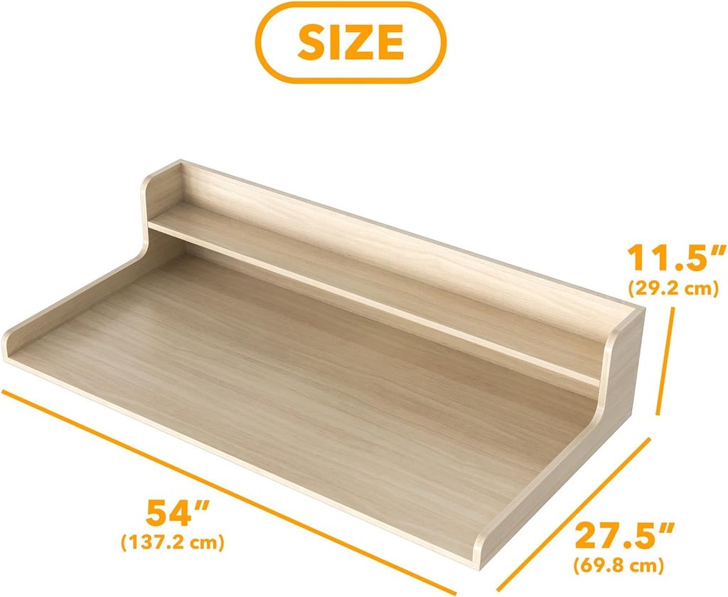 SpaceAid Washer Dryer Countertop with 2-Tier Shelf, Wood Topper with Edge, 54' Width x 27.5' Depth Cover Organizer Guard for Washer and Dryer Counter Laundry Hamper Storage (Oak)