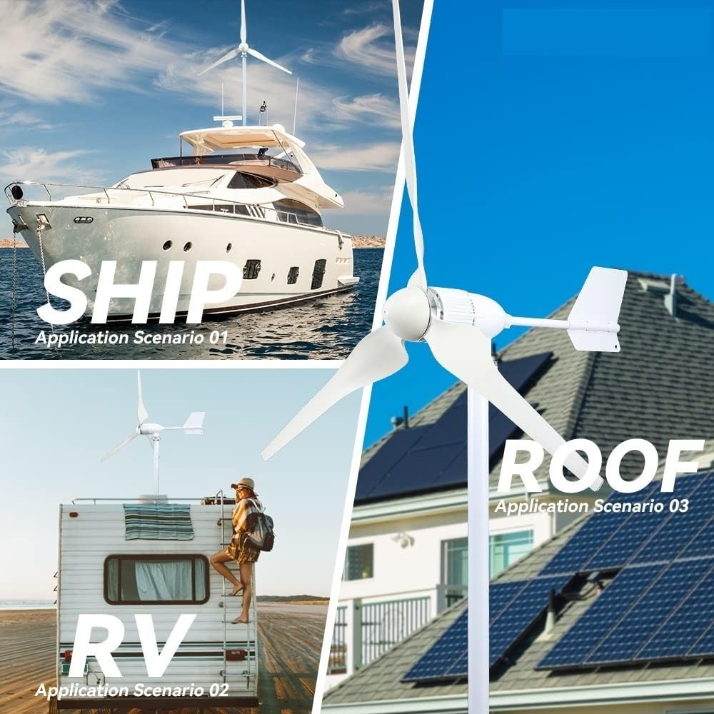 Wind Turbine Generator, 3000w Windmill Turbine Generator kit 3kw Power 3Blade 24V 48V Energy with MPPT Charger Controller Off Grid Inverter System,Generator Motor(with Mppt Controller,48V)