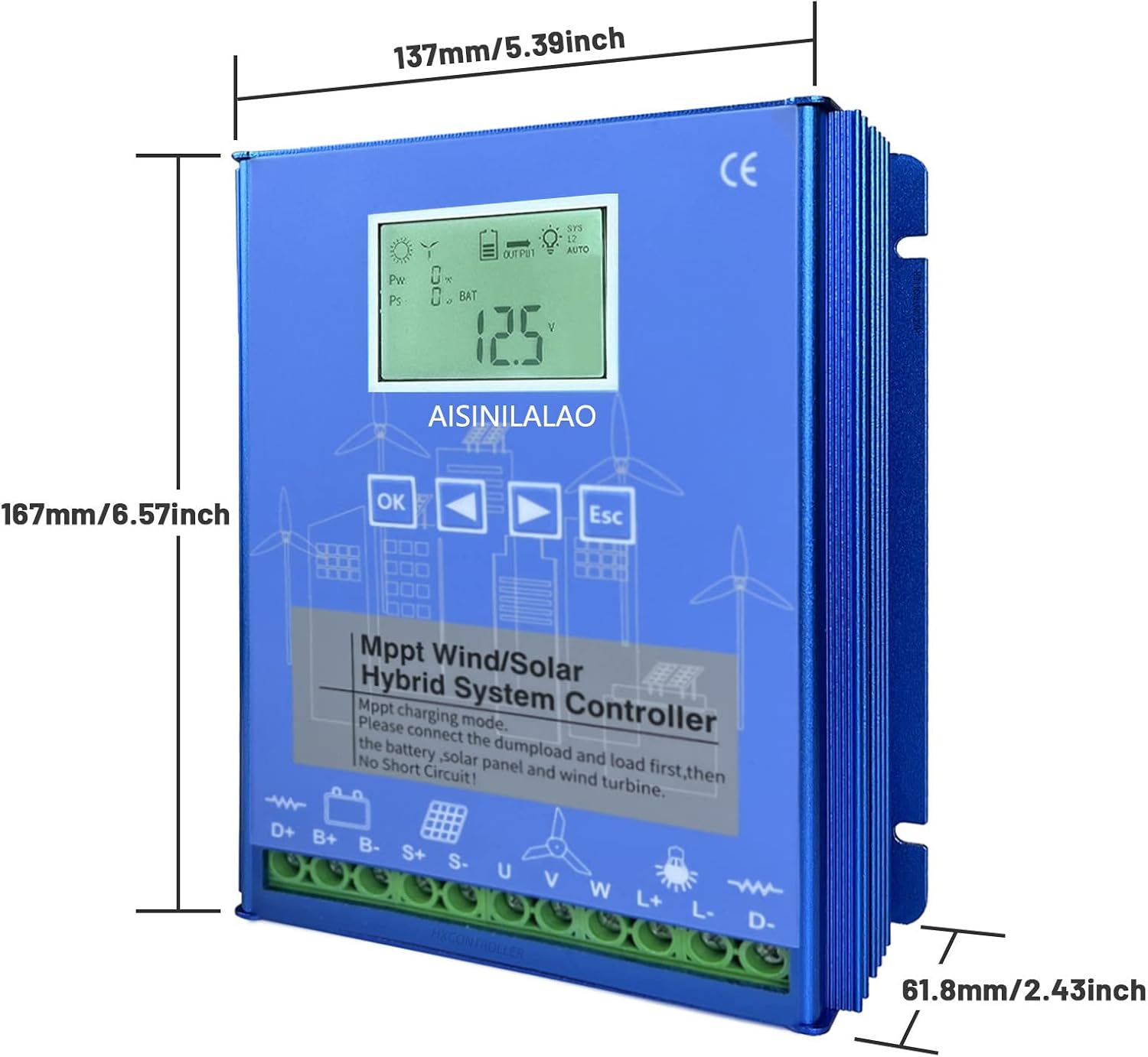 3000W 12V 24V 48V MPPT Wind Solar Hybrid Controller, Wind Turbine Generator Regulator for Wind Turbine Generator Windmill Alternator Battery
