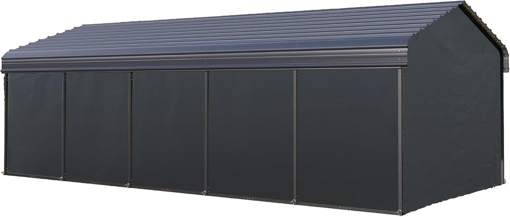 GREEN PARTY 12 x 25 ft Metal Carport Kits with Galvanized Steel Roof & Removable Sidewalls, Heavy Duty Metal Carport Canopy, Outdoor Car Tent Metal Garage Shelter for Car, SUV, Truck and Boats, Gray