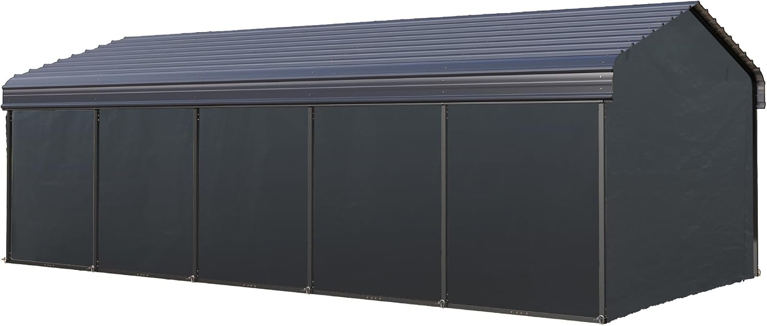 GREEN PARTY 12 x 25 ft Metal Carport Kits with Galvanized Steel Roof & Removable Sidewalls, Heavy Duty Metal Carport Canopy, Outdoor Car Tent Metal Garage Shelter for Car, SUV, Truck and Boats, Gray