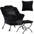 Lazy Chair with Ottoman, Large Black Accent Chair with Ottoman and FA Throw Pillow, Comfy Plush Reading Chair for Living Room Bedroom Dorm Room Office Apartment Relaxing Use