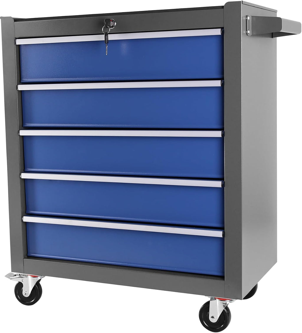 5 Drawers Rolling Tool Chest Cabinet with Wheels, Tool Storage Cabinet and Tool Box Organizer for Garage Warehouse Workshop (Blue+Grey-5 Drawers)