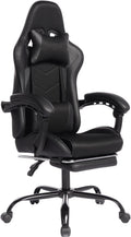 450lbs Big and Tall Gaming Chair with Footrest – Heavy Duty Wide Seat Video Game Chair for Adults, Reclining PU Leather High Back Computer Office Desk Chair with Lumbar Support (Model F, Black)