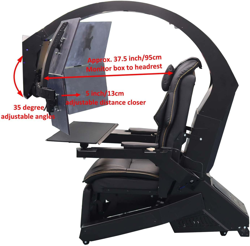 IW-320 Zero Gravity Computer Gaming Chair Reclining Workstation(5-Monitor Brackets, Leather Seat, Black)