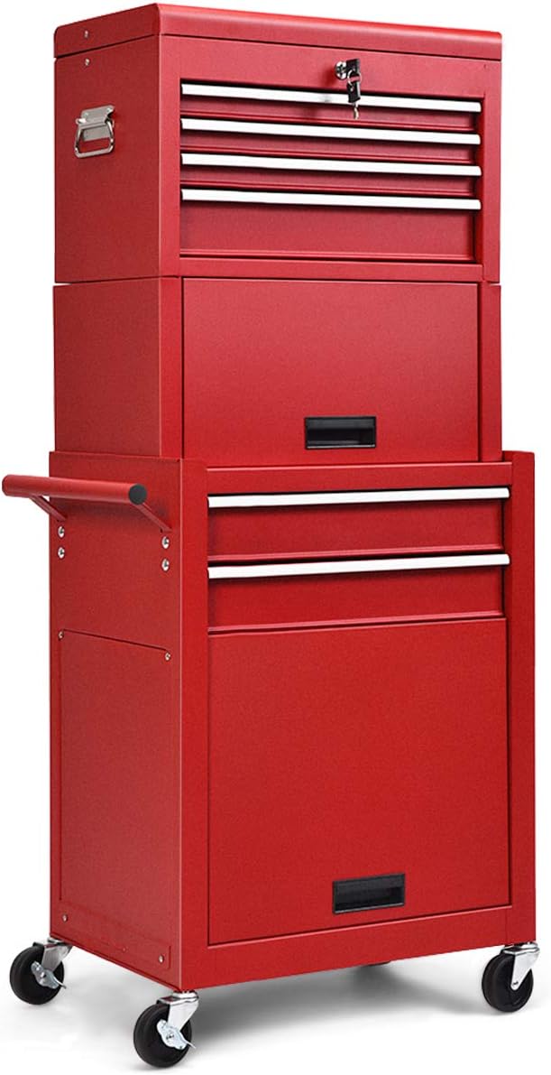 S AFSTAR 6-Drawer Rolling Tool Chest, High Capacity Tool Storage Cabinet with Wheels and Locking System, Removable Toolbox Organizer with Sliding Drawers (Red)