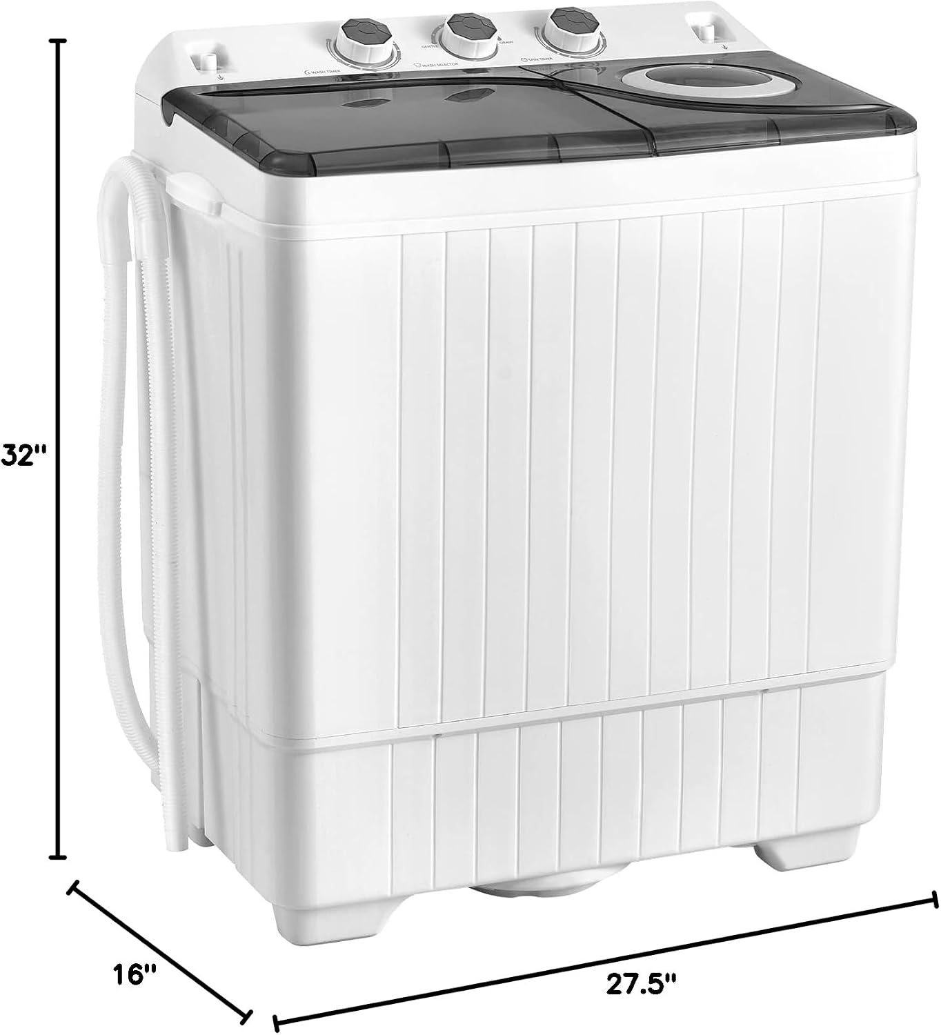 COSTWAY Portable Washing Machine, Twin Tub 26lbs Capacity Laundry, 18lbs Washer and 8lbs Spinner Combo with Timer Knobs, Built-in Drain Pump, Compact Washer for Home Dorm Apartment (Grey+White)