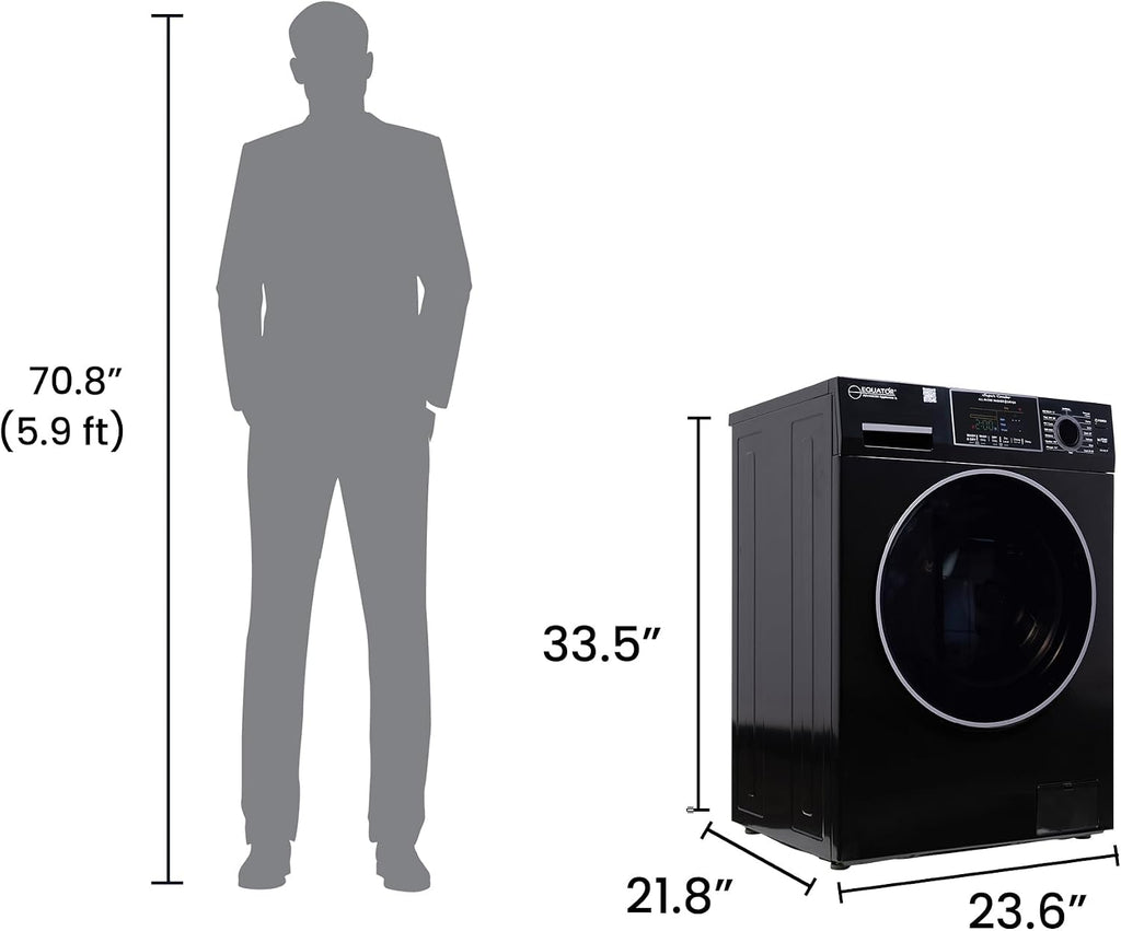 Equator 24' Original 110V Ventless Compact Combo Washer Dryer 1.6 cu.ft./15 lbs FULLY BUILT-IN 1400 rpm in Black