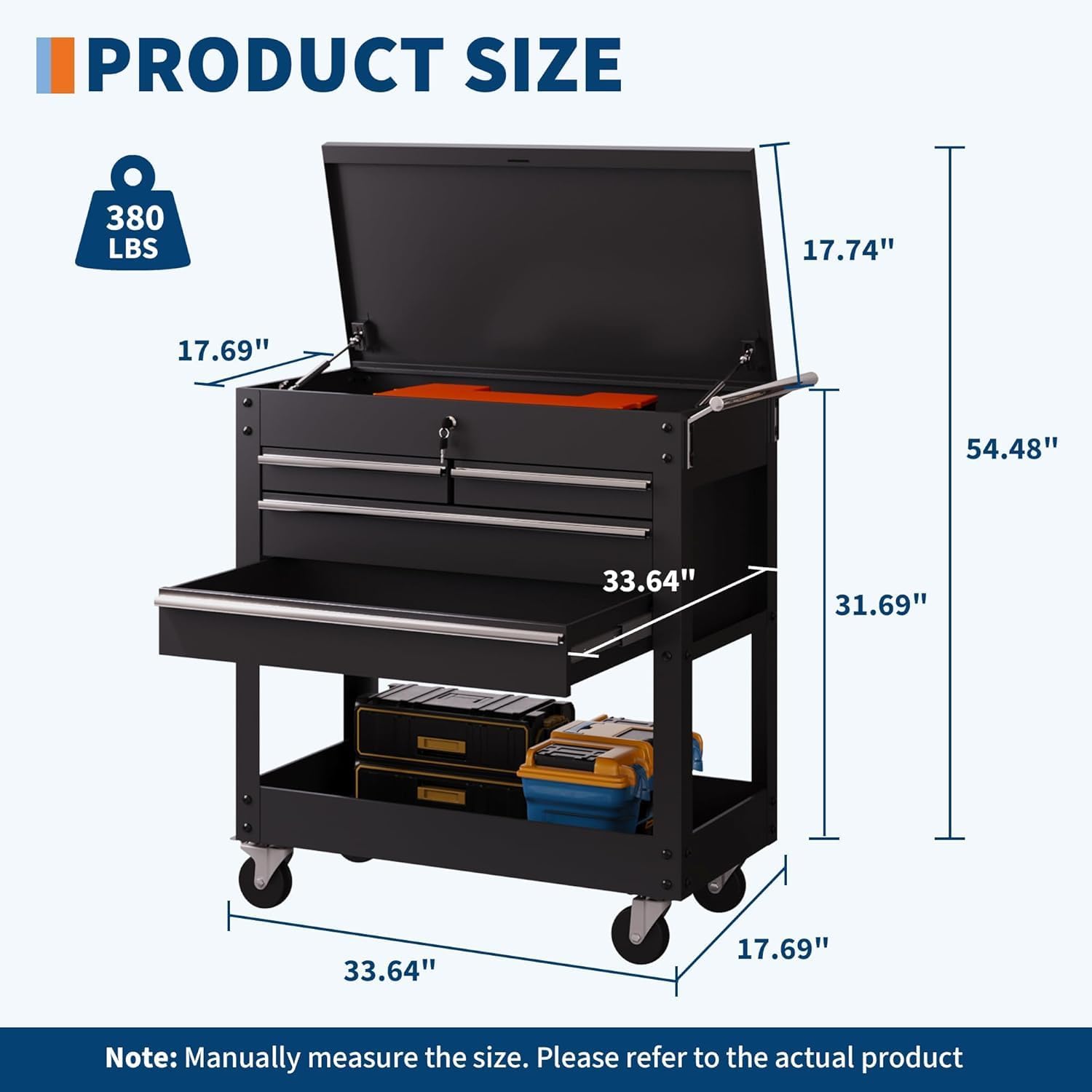 4 Drawer Tool Cart on Wheels - Drawer Rolling Cart with Locking Drawers, Heavy Duty Metal, 4 Tiers Shelves, Tool Storage Organizer.