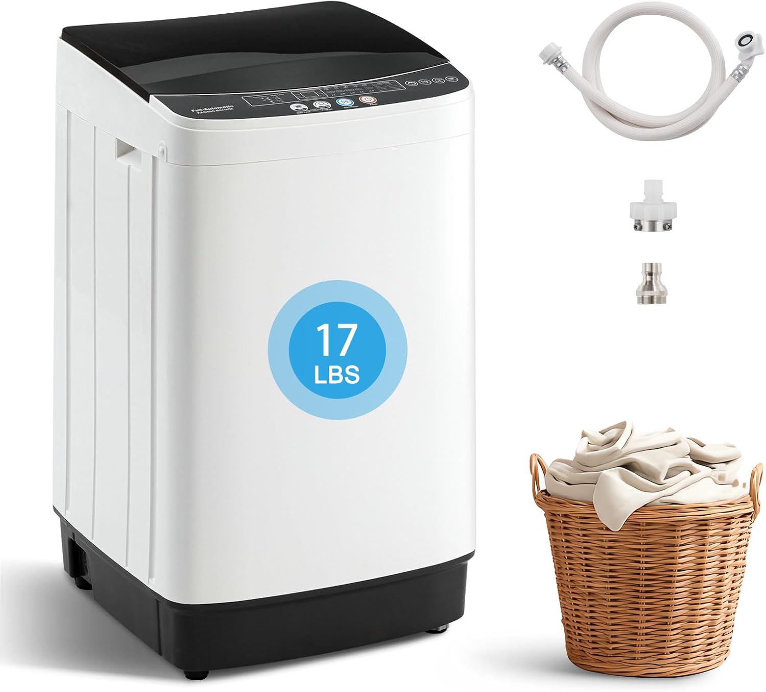 2.2 Cu.Ft Portable Washing Machine, Full-Automatic Electric Laundry Machine with 10 Programs, Compact Clothes Wash and Spin Combo with Stainless Steel Drum, Drain Hose for Apartment, Dorm,Home