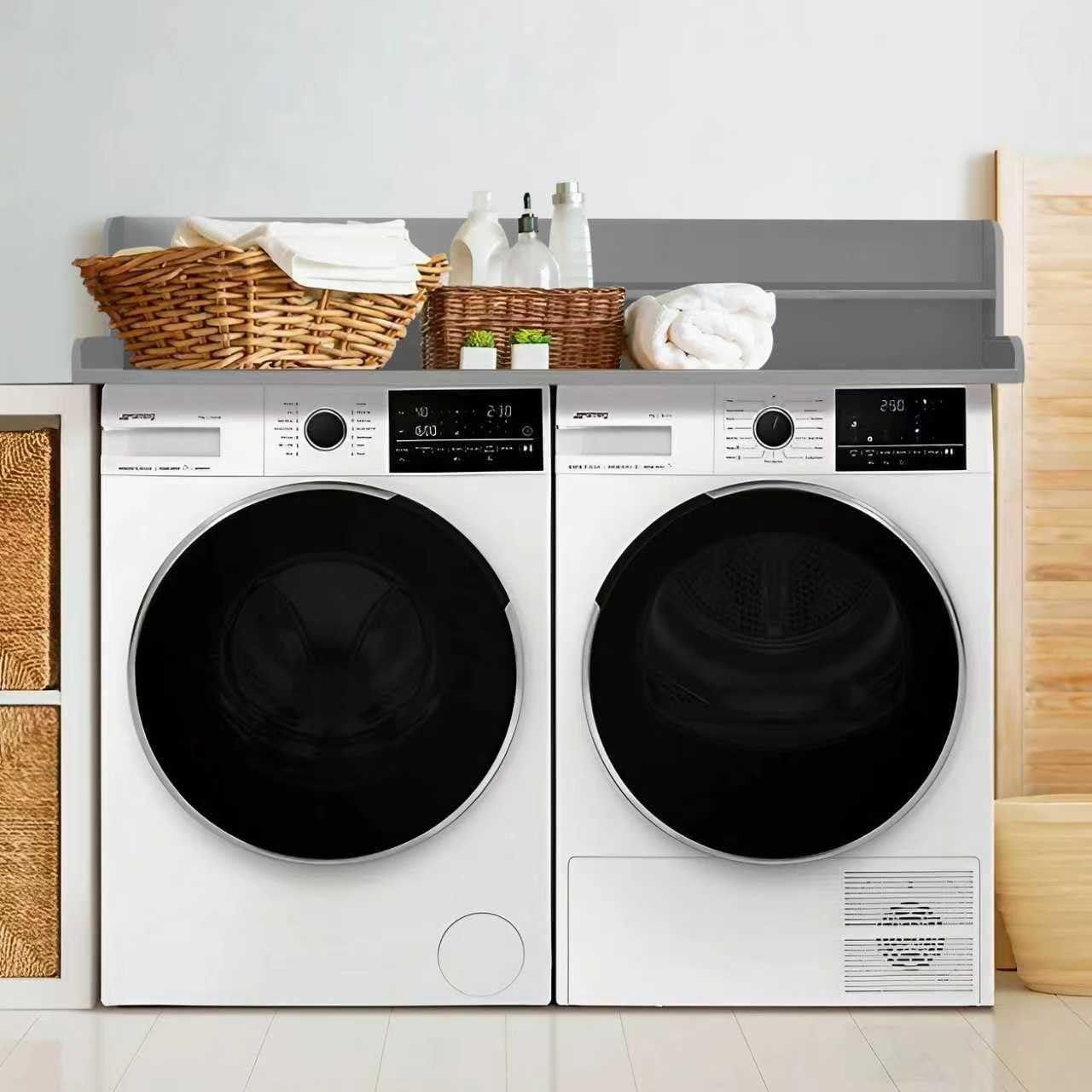 Royxen Laundry Countertop with Storage Universal Fit, Washer and Dryer Countertop with Shelf, Laundry Room Storage, 2-Tier Shelf (Grey)