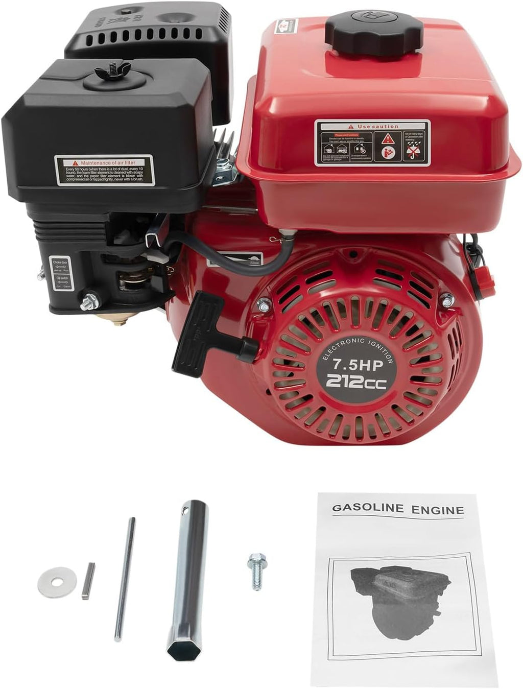 4-Stroke Gas Powered Engine,212cc Pull Start Petrol Engine w/Fuel Tank,3000W 7.5HP Horizontal Air Cooled Home-use Gas Engine For Water Pumps,Vibrators,Generators,Puffers,Threshers etc.