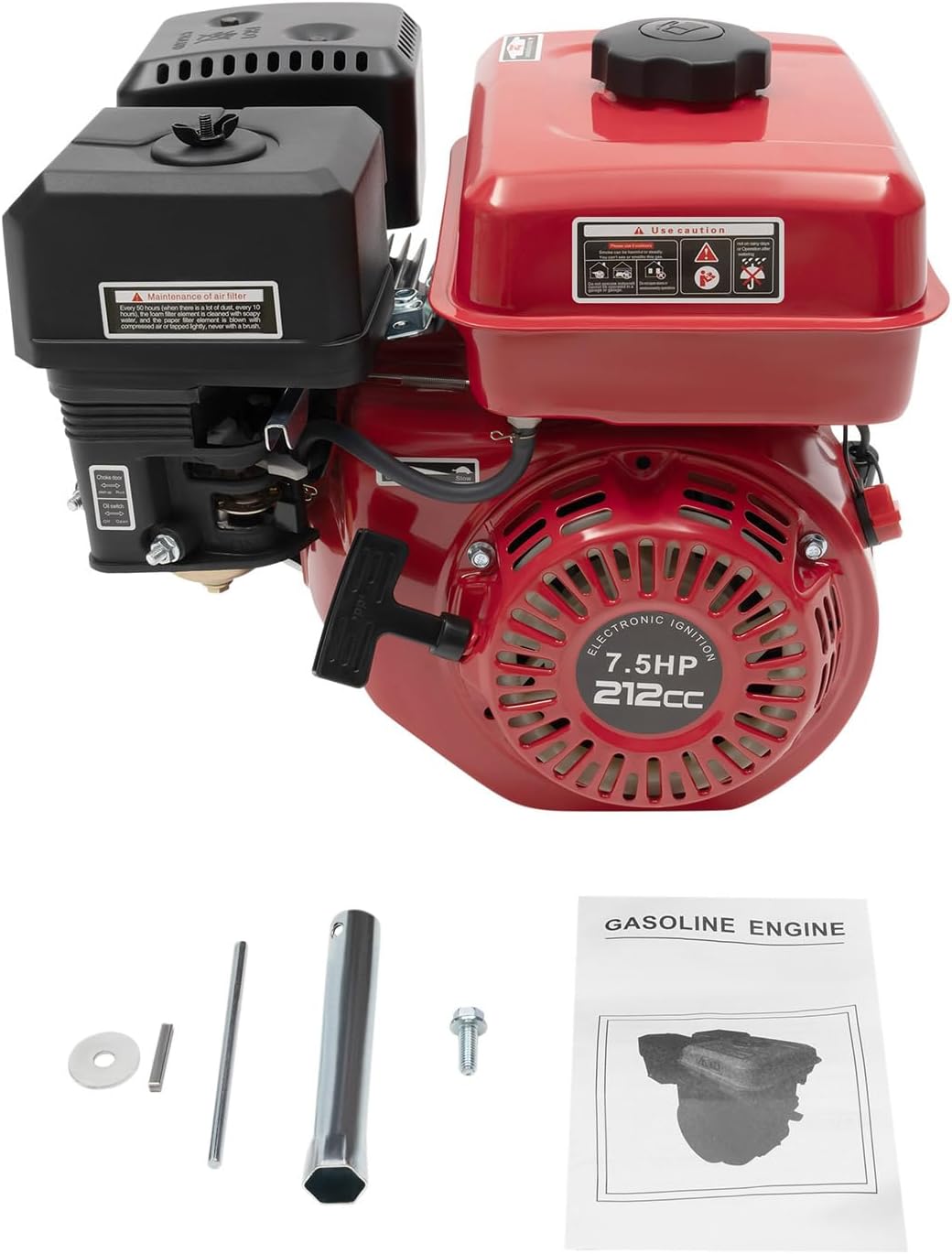 4-Stroke Gas Powered Engine,212cc Pull Start Petrol Engine w/Fuel Tank,3000W 7.5HP Horizontal Air Cooled Home-use Gas Engine For Water Pumps,Vibrators,Generators,Puffers,Threshers etc.
