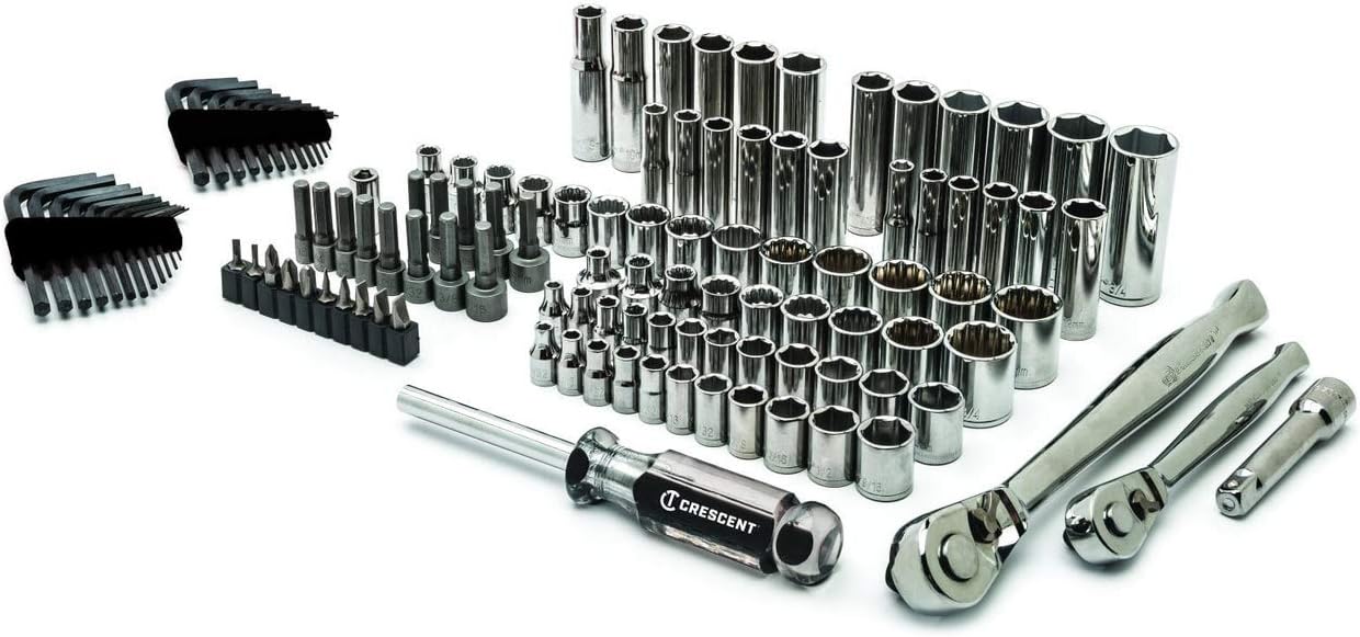 Crescent 121 Pc. 1/4' and 3/8' Drive 6 and 12 Point Standard & Deep SAE/Metric Mechanics Tool Set - CTK121