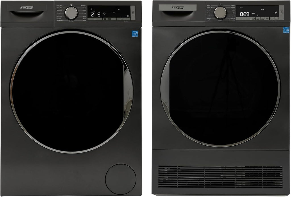 Conserv Front Load Washer & Condensing Dryer, 2.2 cu ft Washer (110V) + 4 cu ft Dryer (220/240V), ENERGY STAR, 15 Cycles, Stainless Steel Drum, LED Display, Compact Laundry Pair (Titanium)