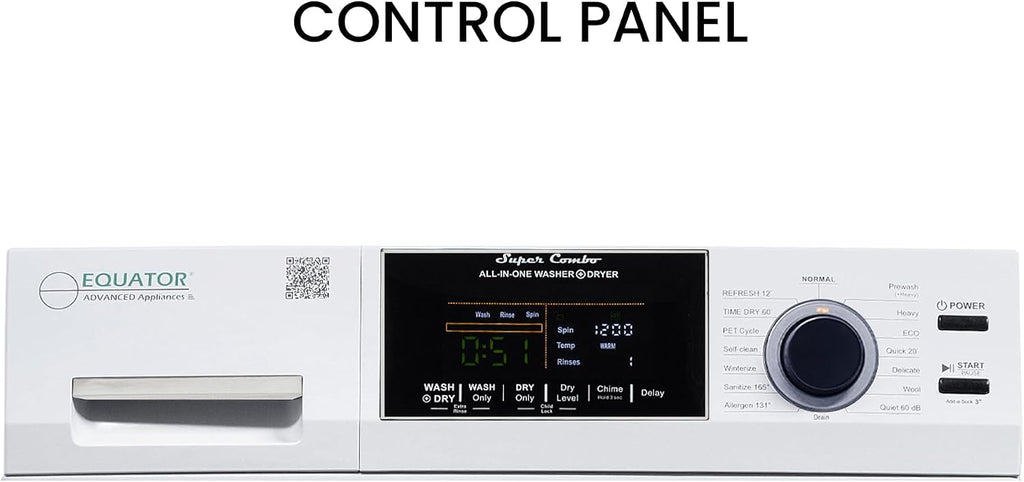 Equator All-in-one Washer Dryer Ventless FULLY BUILTIN 0-CLEARANCE 1.62cf/15lbs 110V 1400RPM with Pedestal + ADA (White)