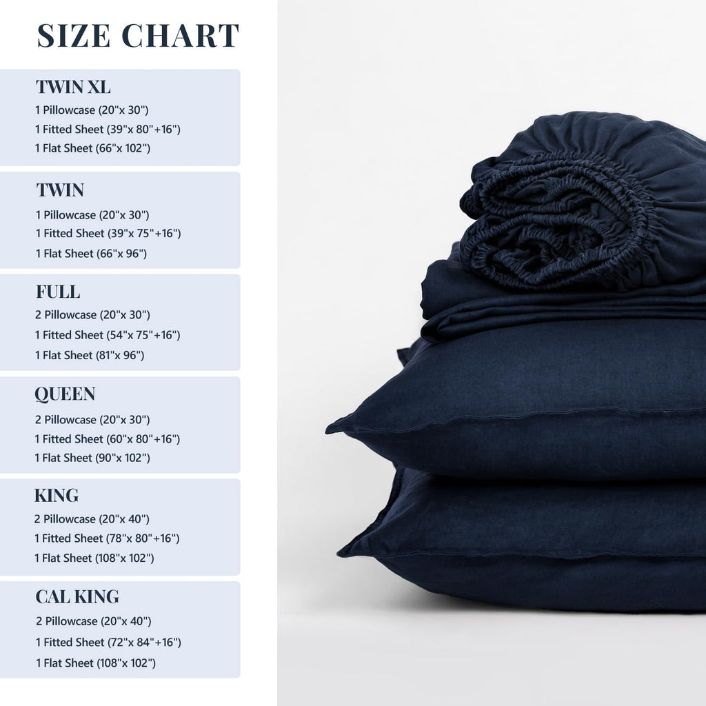 S VICTORY SYMBOL 100% Organic Linen Sheets Set,French Natural Bedding,Ultra Soft Luxurious Stone Washed Flax 4 Pieces Sheets Set(Navy,King)