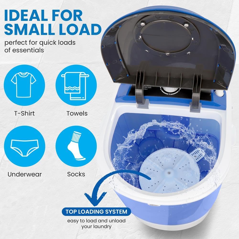 Pyle Upgraded Version Portable Washer - Top Loader Portable Laundry, Mini Washing Machine, Quiet Washer, Rotary Controller, 110V - For Compact Laundry, 4.5 Lbs. Capacity, Translucent Tubs