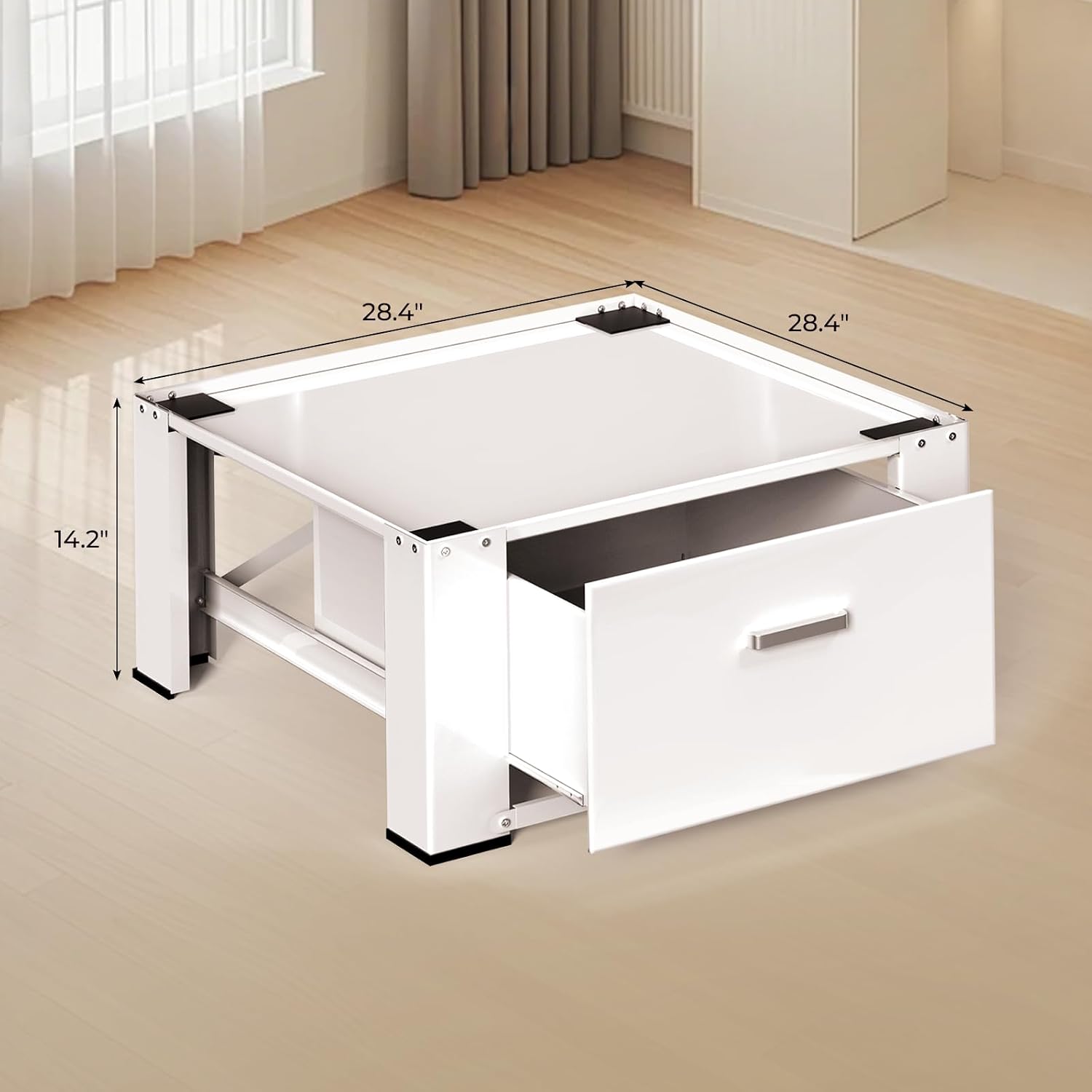 28' Washer and Dryer Pedestals with Drawer- Laundry Pedestal Stand for Washer and Dryer,Alloy Steel Washing Machine Stand Raiser, Washer dryer pedestal 14.3'' Height White