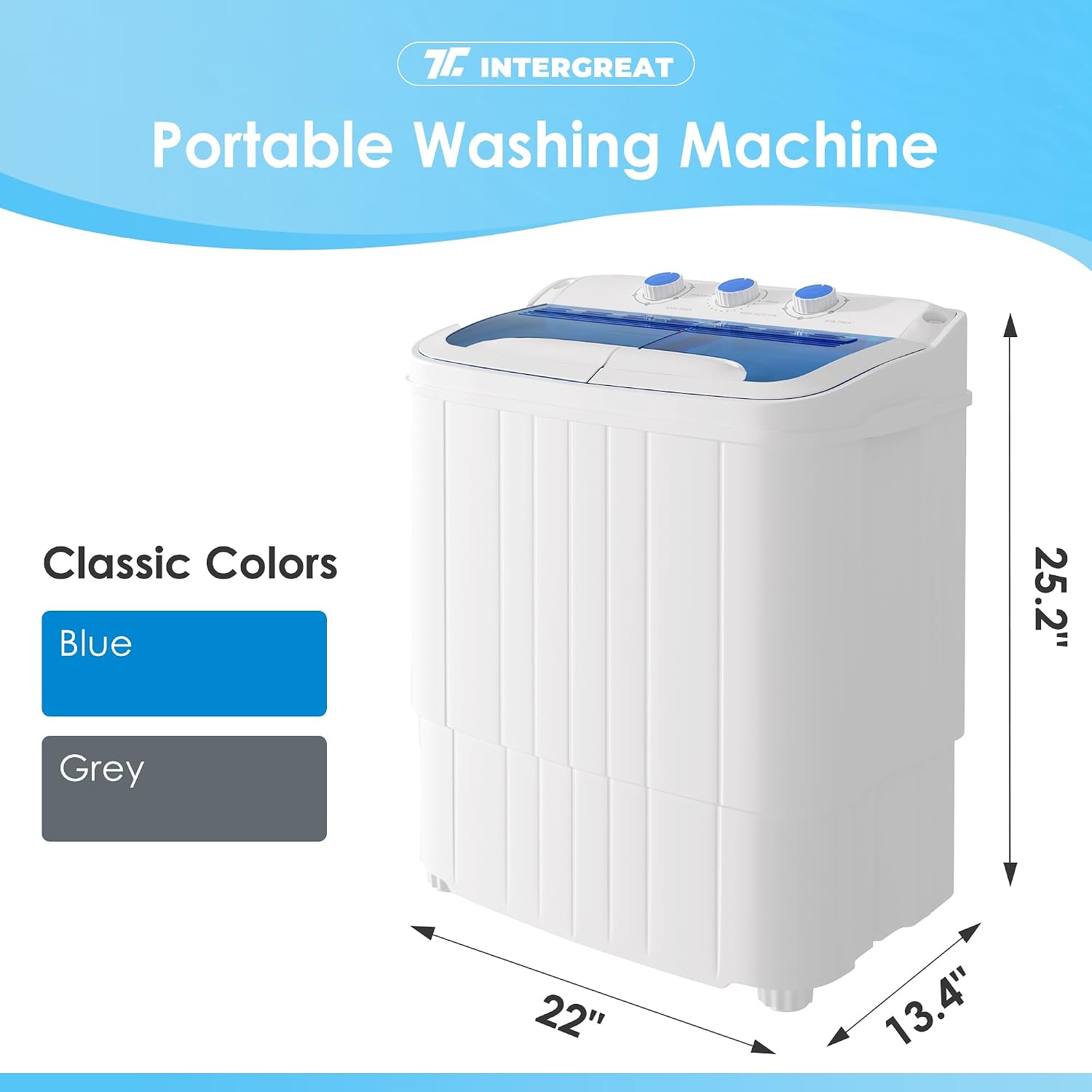 INTERGREAT Portable Washer and Dryer, 16 lbs Mini Small Washing Machine Combo with Spin Dryer, Compact Twin Tub Laundry Washer Machine for Apartments, Dorm, Rv, Camping, Blue
