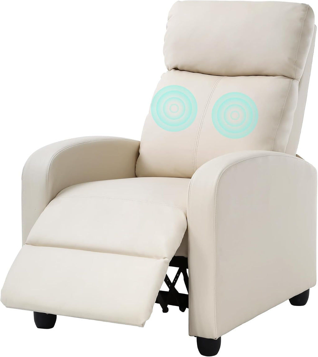 MKDLUFEI Massage Recliner Chair, Single Sofa Chair with Remote Control, Adult Chair Recliner, Living Room Recliners with Pu Leather Push Back Backrest, Beige