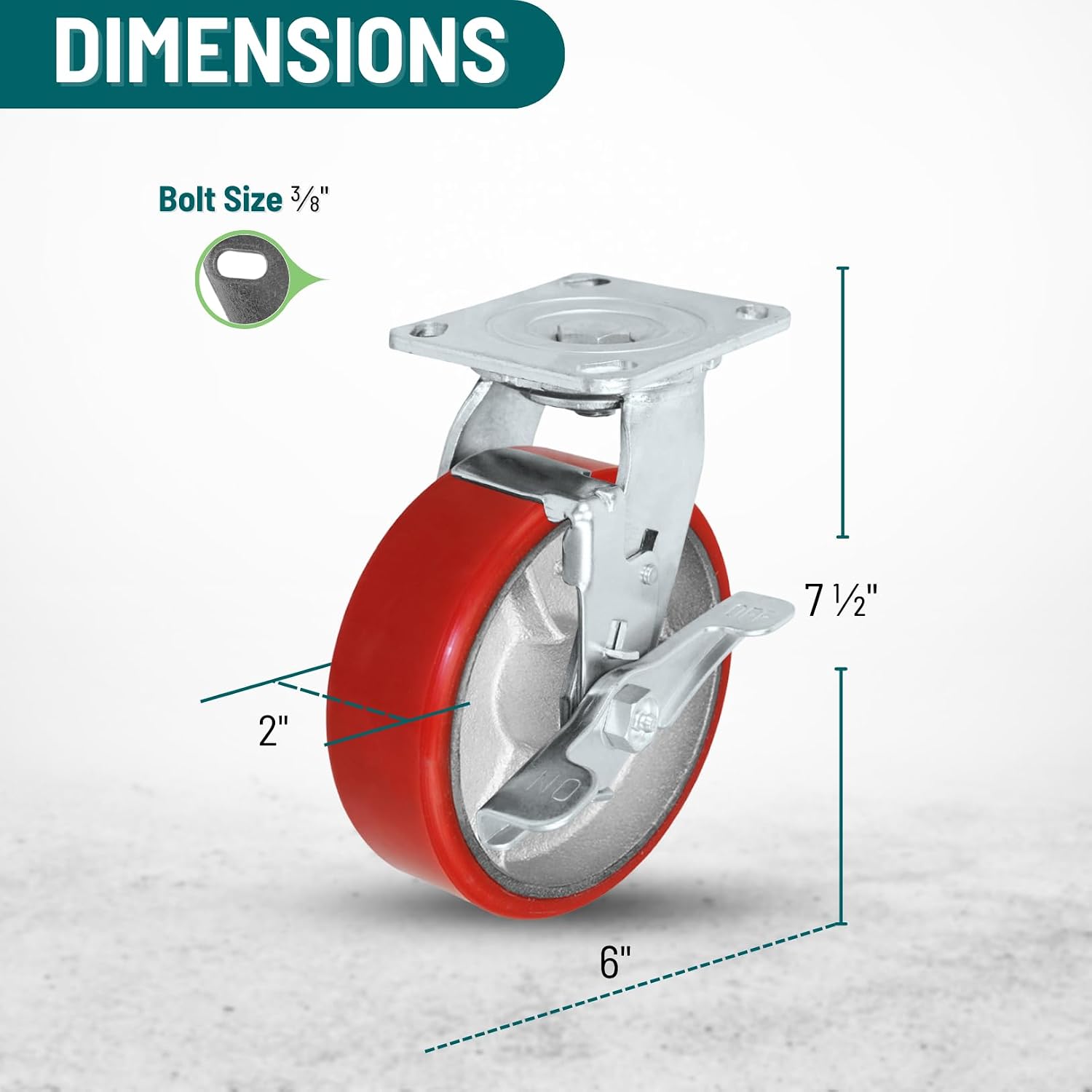Heavy Duty 6' x 2' Red Polyurethane Swivel Casters - Set of 4, 5,000 lbs Capacity, Replacement Wheels for Toolboxes, Tool Carts, Workbenches, and Heavy Equipment