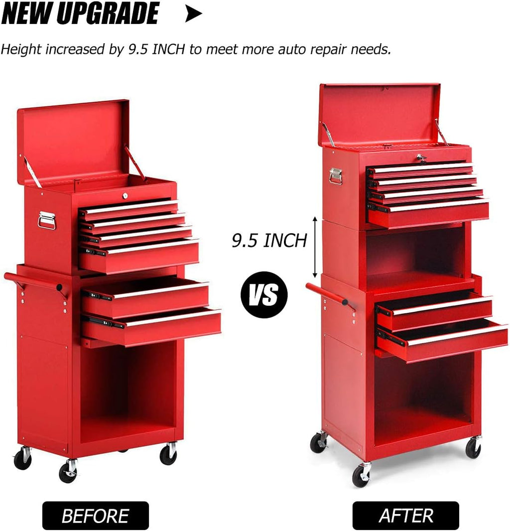 S AFSTAR 6-Drawer Rolling Tool Chest, High Capacity Tool Storage Cabinet with Wheels and Locking System, Removable Toolbox Organizer with Sliding Drawers (Red)