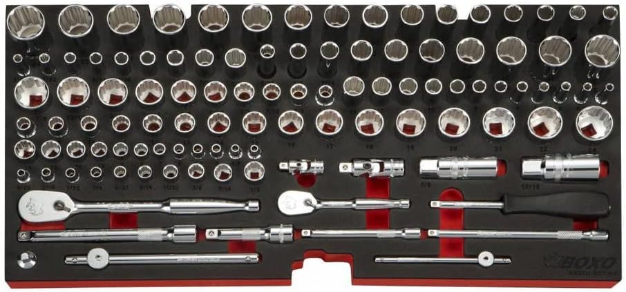 BOXO USA Heavy Duty Toolbox 159 pcs Metric & SAE Locking Tool Set with 3 Drawers Hand Carry Box (Nardo Gray)