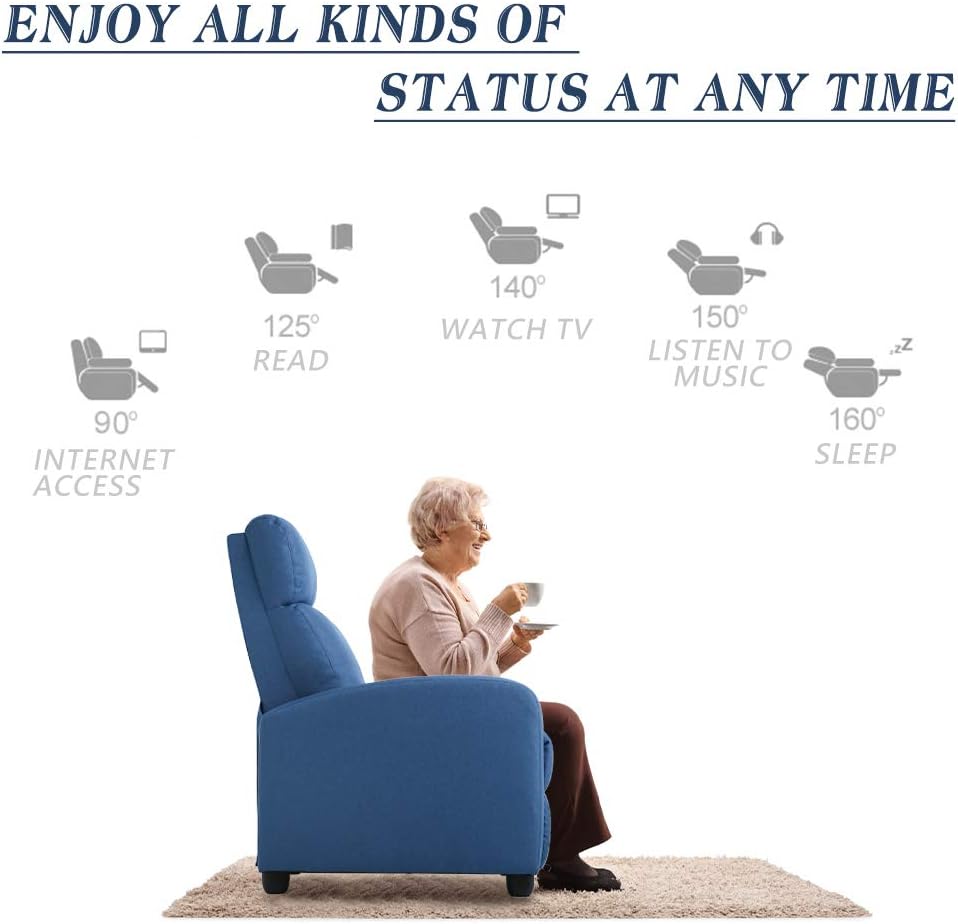 BestMassage | Recliner Chair | with 2 Point Massage Function | Textile Blue | with Lumbar Support, Adjustable Push Back, Footrest & Padded Seat | Easy Assembly | for Living Room, Home Theatre