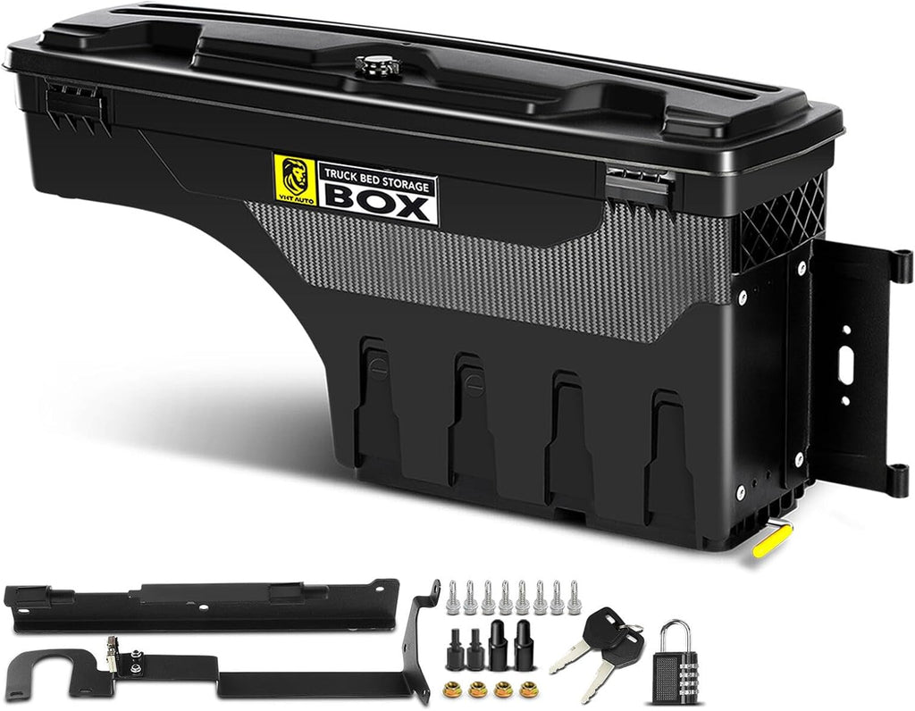 YHTAUTO Truck Bed Storage Tool Box Lockable Compatible with Ford Ranger 2019 2020 2021 2022 2023, Passenger Side, Not Fit the Model with Bed Liner, Swing Waterproof Wheel Well Toolbox