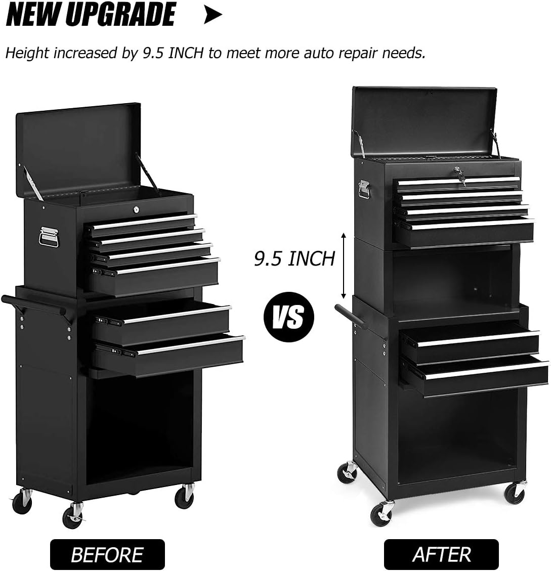 S AFSTAR 6-Drawer Rolling Tool Chest, High Capacity Tool Storage Cabinet with Wheels and Locking System, Removable Toolbox Organizer with Sliding Drawers (Black)