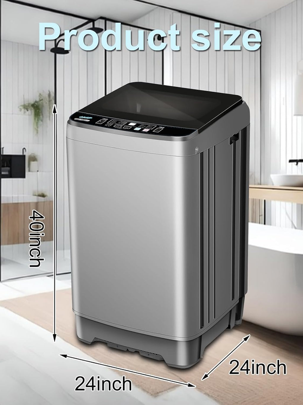 KRIB BLING Full Automatic Washing Machine with LED Display, 25 lbs Washer Drain Pump, 10 Programs & 8 Water Levels Selections, Ideal for Apartment, Dorm, Grey