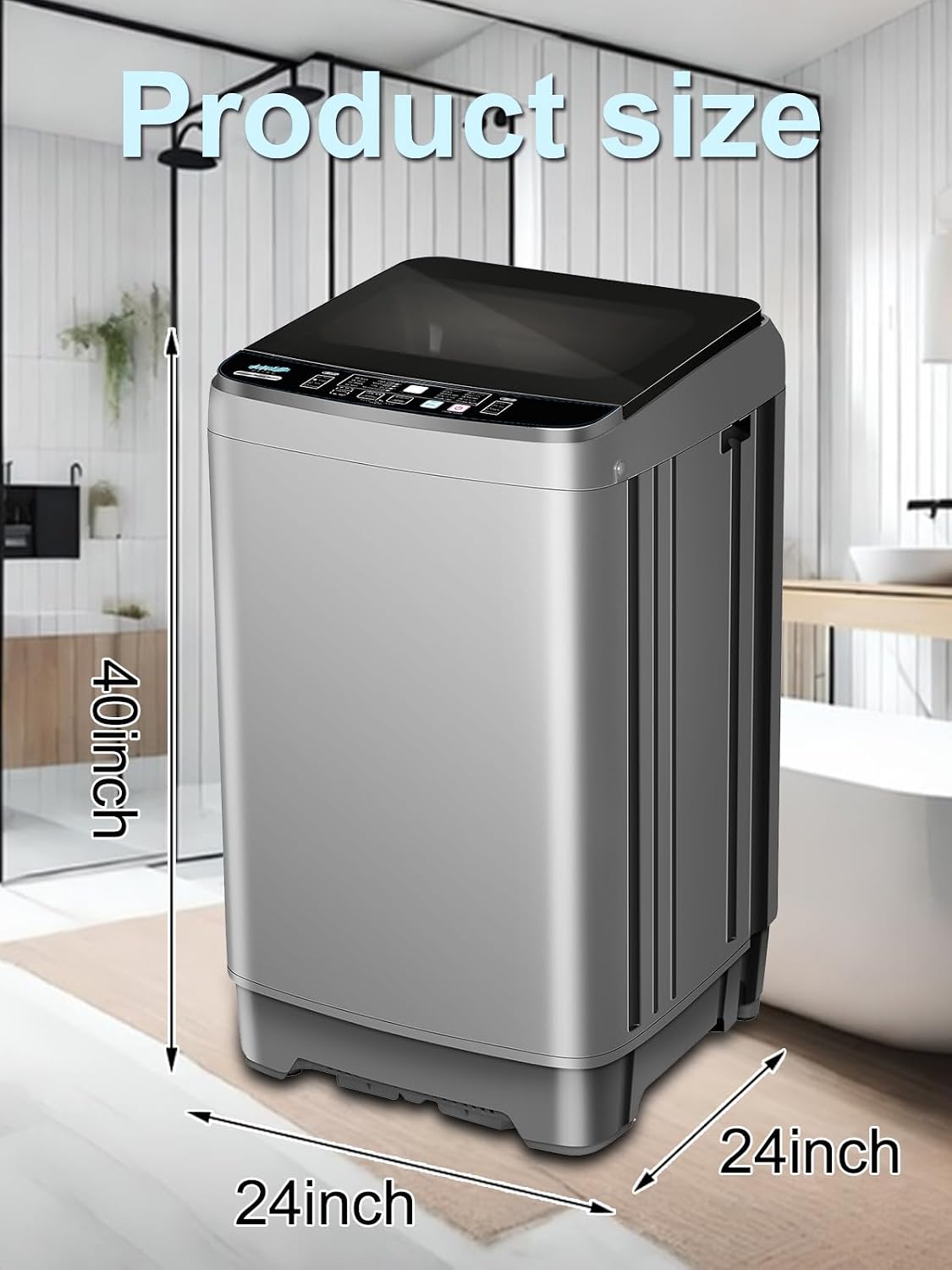 KRIB BLING Full Automatic Washing Machine with LED Display, 25 lbs Washer Drain Pump, 10 Programs & 8 Water Levels Selections, Ideal for Apartment, Dorm, Grey