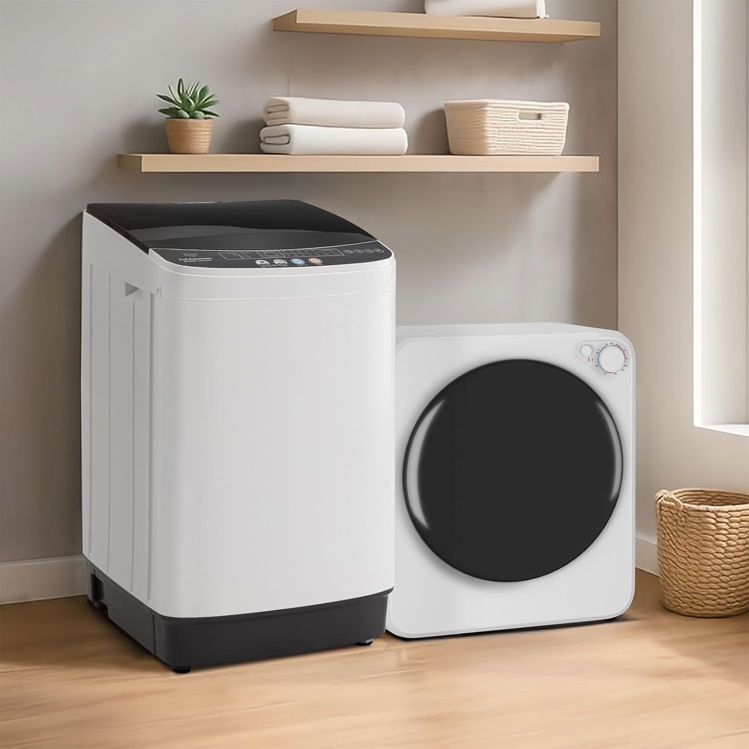 Erivess Compact Washer and Dryer Combo Set, 2.0Cu.Ft Full-Automatic Washing Machine with 10 Washing Programs & 1.6Cu.Ft Compact Dryer with 5 Drying Modes, for Apartment, Bathroom, RV-Camping, White