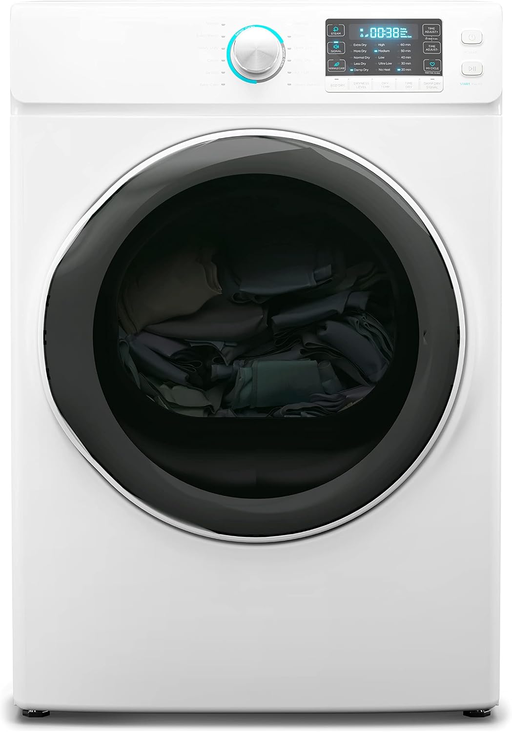 KoolMore 27' Front Load X-Large 8 Cu. Ft. Dryer, Large Capacity Home Unit with Wrinkle Release Steam Function and Smart Sensor Dry Technology, Stainless-Steel Drum [White] [240V] (FLD-8CWH)