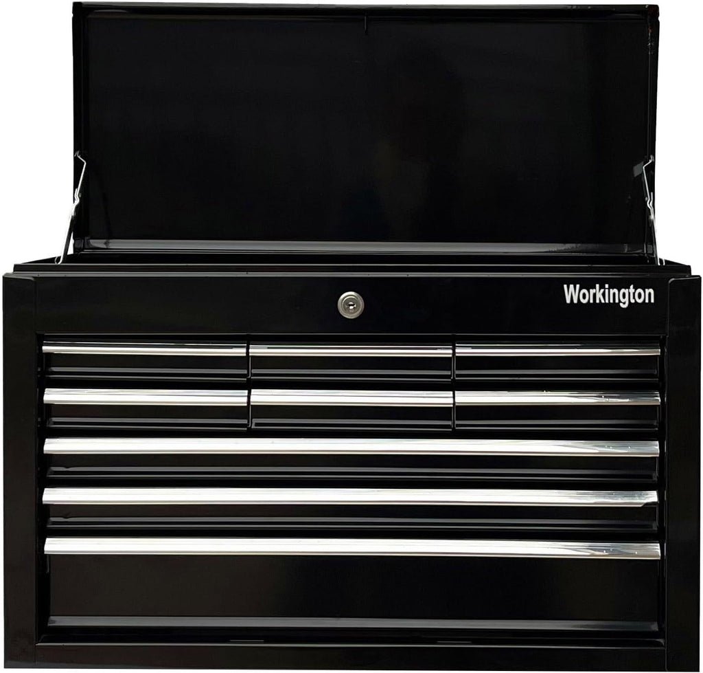 Workington Portable Metal Tool Chest with 9 Drawers, 24' 9-Drawer Tool Chest Cabinet with Ball Bearing Drawer Slides, Steel Tool Storage Box Organizer 4006 Black