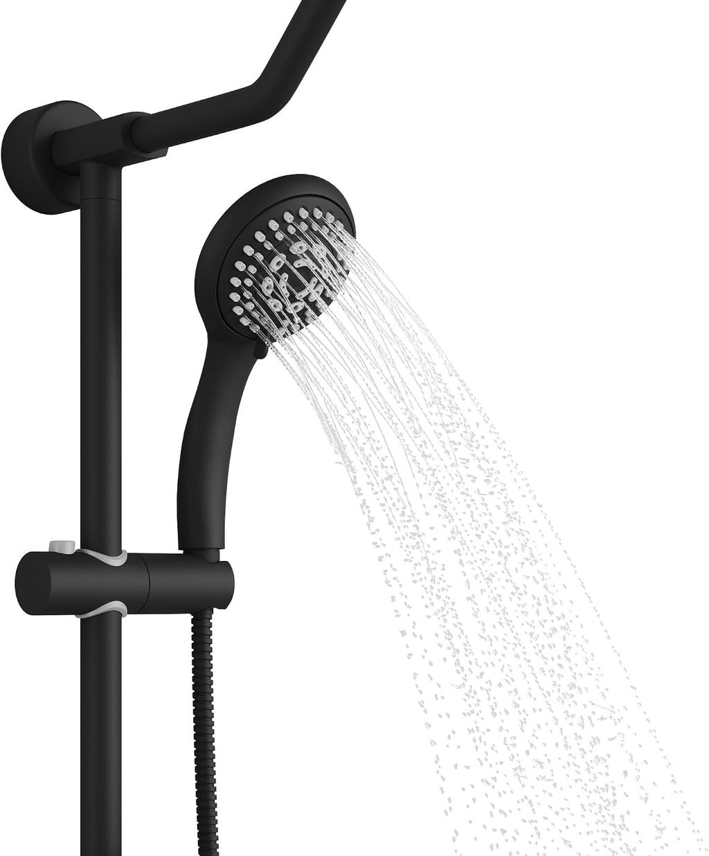 PULSE ShowerSpas Kauai III Matte Black Rain Shower Head with Handheld Spray - 1.8 GPM, 8' Showerhead, 5-Function HandShower, Adjustable Slide Bar - Shower Heads with Handheld Spray Combo