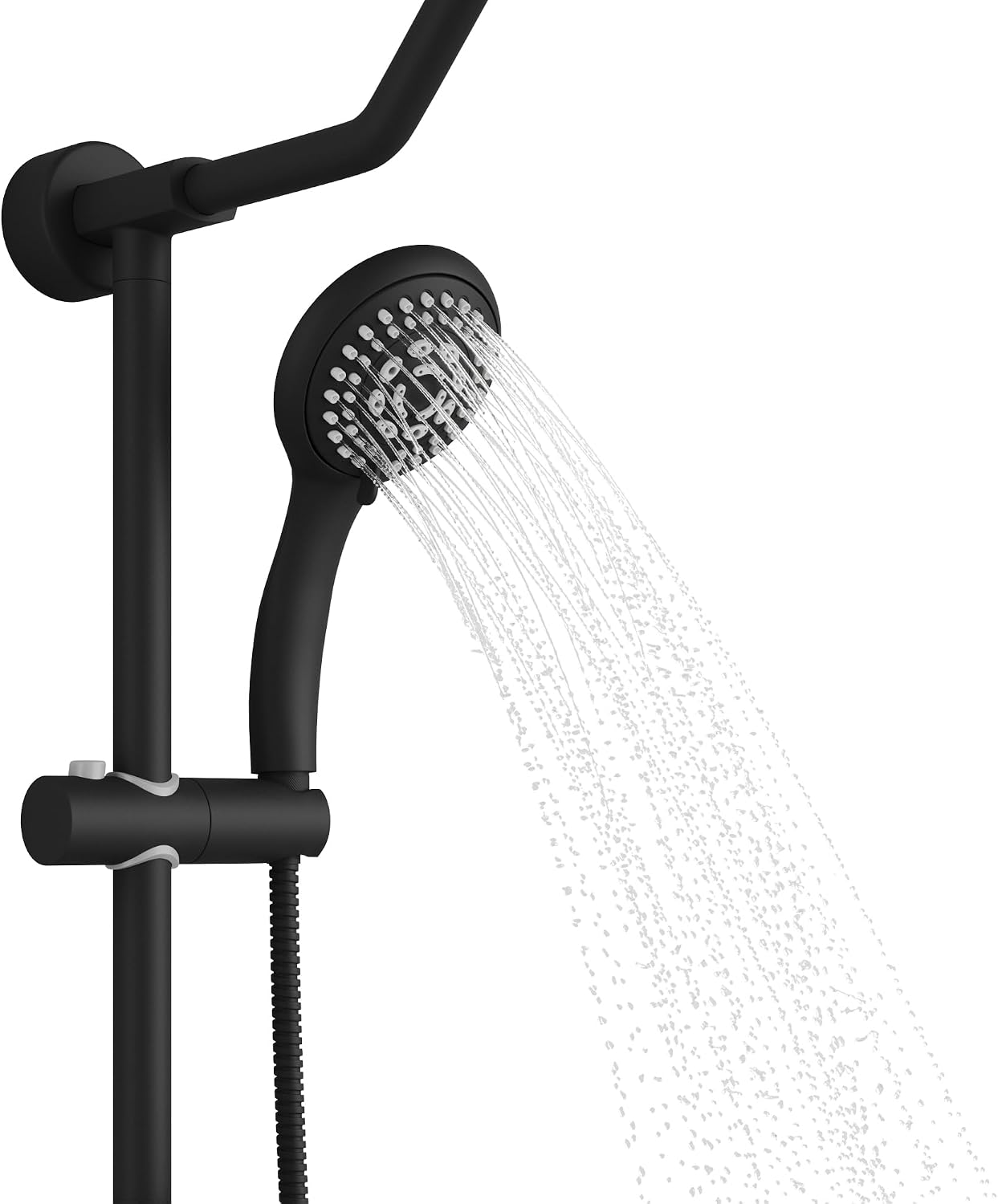 PULSE ShowerSpas Kauai III Matte Black Rain Shower Head with Handheld Spray - 1.8 GPM, 8' Showerhead, 5-Function HandShower, Adjustable Slide Bar - Shower Heads with Handheld Spray Combo