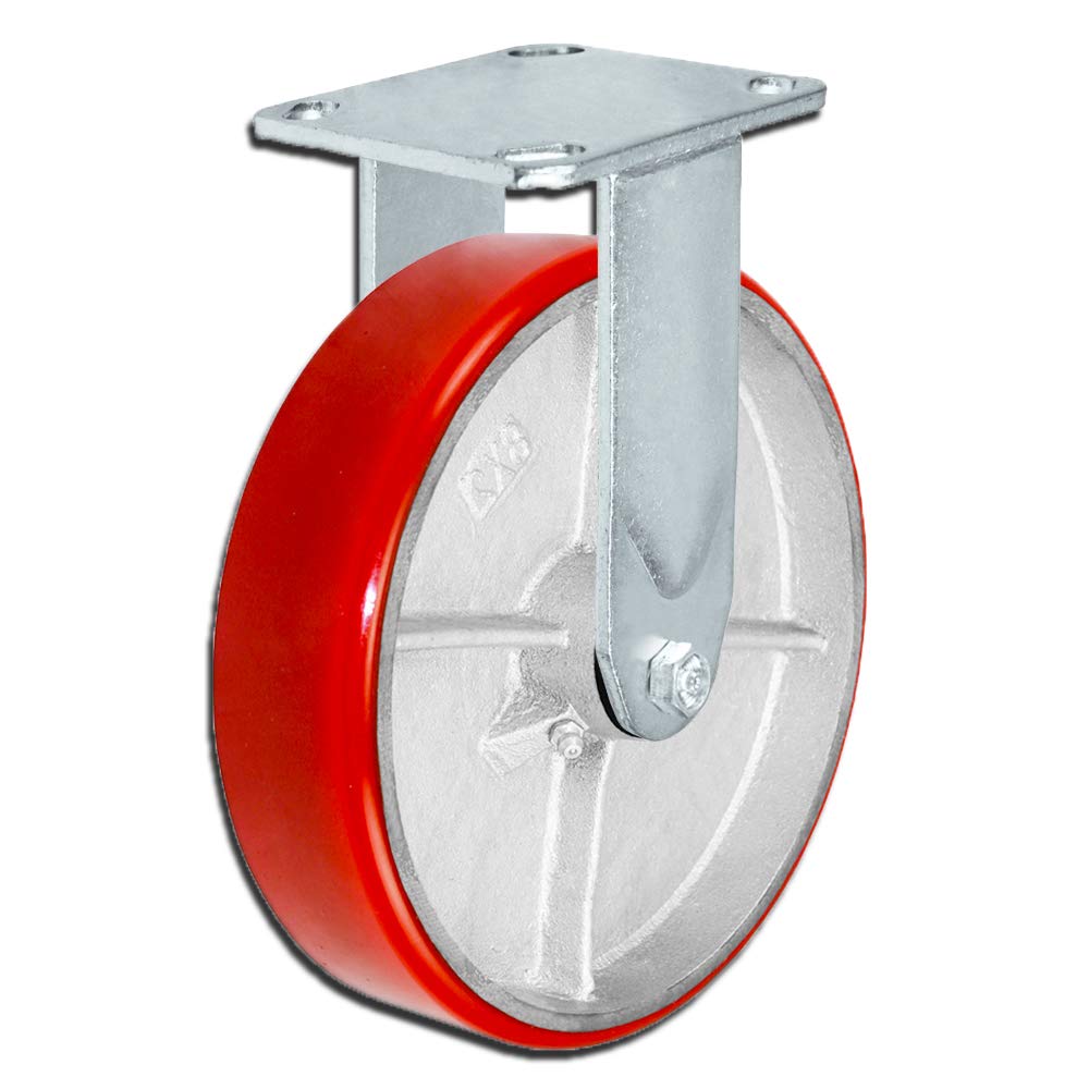 CasterHQ 8' x 2' Heavy-Duty Caster Set – Set of 4 Red Polyurethane on Steel Casters, 5,000 lbs Capacity Per Set, Replacement Wheels for Toolboxes, Carts, and Equipment