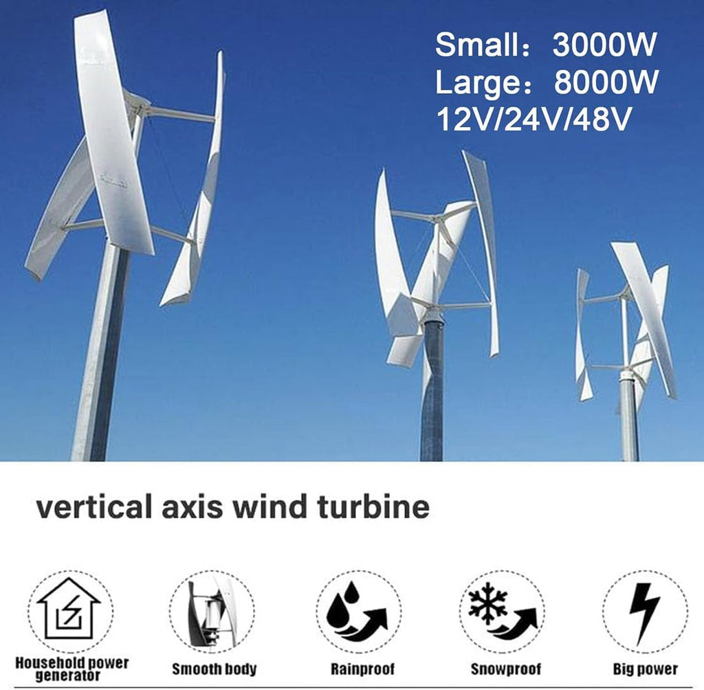 3 Blade Vertical Wind Generator 3000W 12V/24V/48V Wind Power Turbines Generator, Magnetic Floating Axle Wind Generator for Family Home,3000W-12v